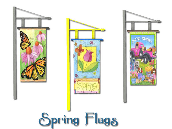 Sims 3 — Home Flags Spring by Lulu265 — 3 Versions, stands are recolourable