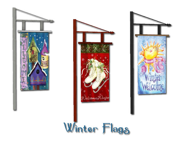 Sims 3 — Home Flags  Winter by Lulu265 — 3 Versions, stands are recolourable
