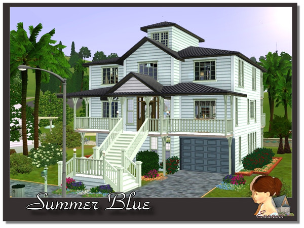 Sims 3 — Summer Blue by evanell — Two porches, front and rear, beckon you to enjoy the sea breezes and water views in