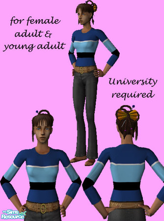 Sims 2 — top16 by accent25 — for female adult and young adult, University required, top only