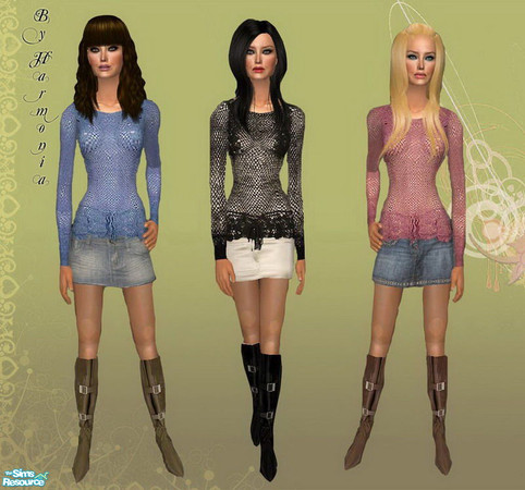 Sims 2 — Transparent Sweater With Mini Skirts by Harmonia — Everyday outfits & Outerwear
