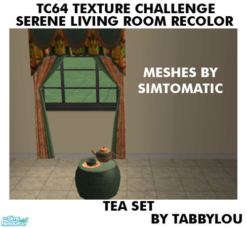Sims 2 — TL - TC64 Serene Living Rm TeaSet by TabbyLou — Tea Set for Recolor of Simtomatic\'s Serene Living Room meshes