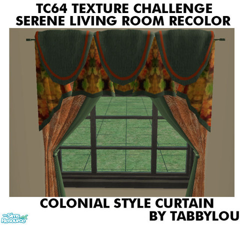 Sims 2 — TL - TC64 Serene Living Rm Curtain by TabbyLou — Colonial Style Curtain (Maxis) for Recolor of Simtomatic\'s