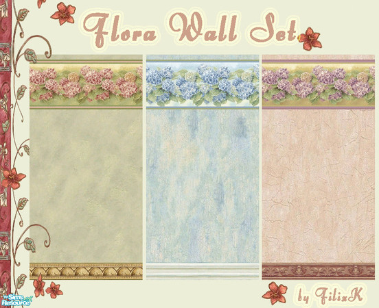 Sims 2 — Flora Wall Set by filizk — 3 floral wallpapers for your country houses. With these wallpapers, you can create a
