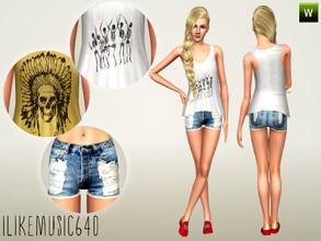 Sims 3 — Reminder by ILikeMusic640 — A set of ripped denim shorts and a tank top. Both are recolorable.