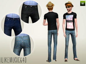 Sims 3 — Men's Jeans 2 by ILikeMusic640 — Men's straight leg jeans. Comes in 3 defaults. Partly recolorable.