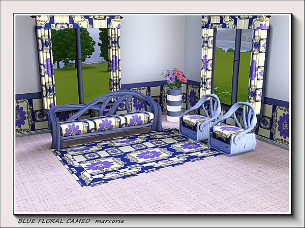 Sims 3 — Blue Floral Cameo pattern by marcorse — A pretty blue floral 'cameo' is the focus of this simple repeat design.