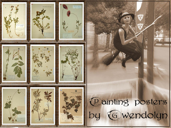 Sims 3 — GW_painting posters_herbarium_9 items by Gvendolin2 — Every witch needs to know about herbs. Embellish these