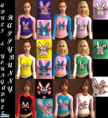 Sims 2 — Happy Bunny TShirts by frogger1617 — Recolor of maxis tshirts. Made for my dear friend Calli.