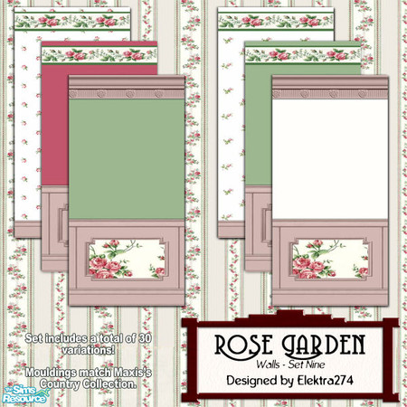 Sims 2 — Rose Garden Walls, Set 9 by elektra274 — 9 of 12 wall sets designed to coordinate with my \"Rose
