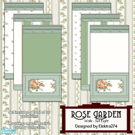 Sims 2 — Rose Garden Walls, Set 8 by elektra274 — 8 of 12 wall sets designed to coordinate with my \"Rose