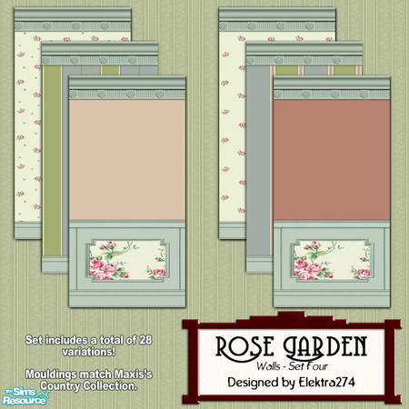 Sims 2 — Rose Garden Walls, Set 4 by elektra274 — 4 of 12 wall sets designed to coordinate with my \"Rose