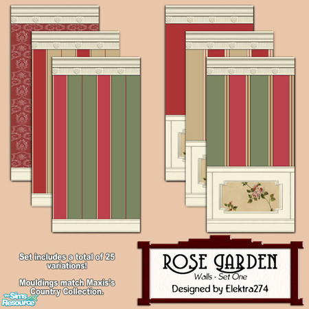 Sims 2 — Rose Garden Walls, Set 1 by elektra274 — 1 of 12 wall sets designed to coordinate with my \"Rose