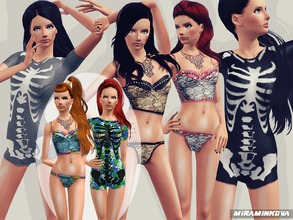 Sims 3 — Chaos Expression Set by miraminkova — This set includes an unusual combination of halloween skeleton outfit and
