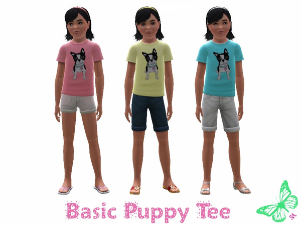 Sims 3 — Basic Puppy Tee by sinful_aussie — Basic pastel tee with a cute puppy dog pic.