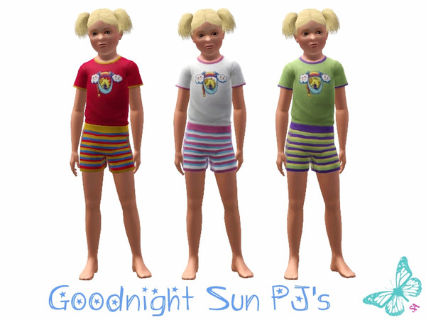Sims 3 — Goodnight Sun Pj's by sinful_aussie — Bright rainbow PJ's with a cute sleeping sun. Both top and shorts
