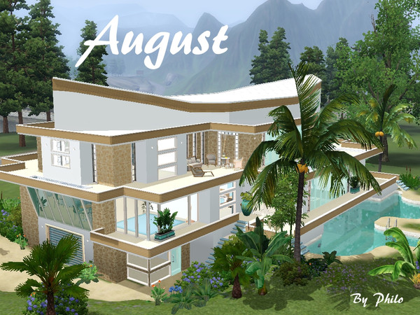 Sims 3 — August by philo — Do you like bright interiors ? Then have a look at this villa. It has 3 glass roofs, 2 in the