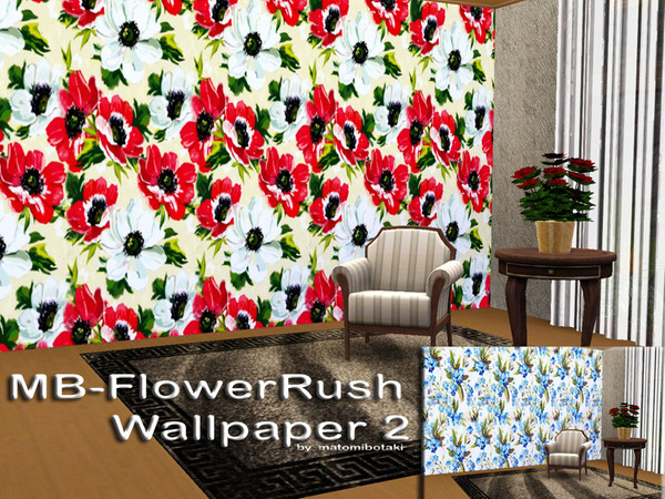 Sims 3 — MB-FlowerRushWallpaper2 by matomibotaki — MB-FlowerRushWallpaper2, 2 non-recolorable wallpapers with floral
