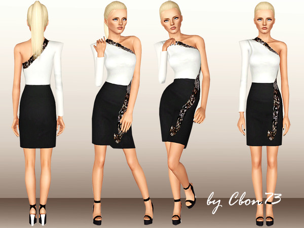 Sims 3 — Bicolor Jeweled Snake Dress by Cbon73 — Female Adult and Young Adult Everyday and Formal Wear Partially
