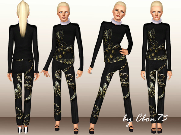 Sims 3 — Snake Printed Pants by Cbon73 — Female Adult and Young Adult Everyday and Formal Wear Partially Handpainted Full