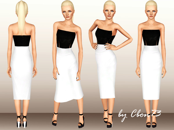 Sims 3 — Bicolor Pencil Dress by Cbon73 — Female Adult and Young Adult Everyday and Formal Wear Full Handpainted Full