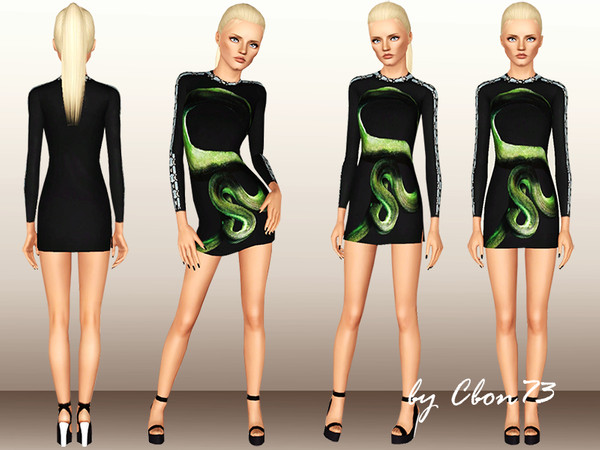 Sims 3 — Snake Printed Embellished T-Shirt Dress by Cbon73 — Female Adult and Young-Adult Everyday and Formal Wear