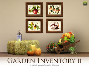 Sims 3 — Garden Inventory II by Lhonna — Set of 4 wall hangings with garden plants: pomegranate, peach, fig, mushrooms