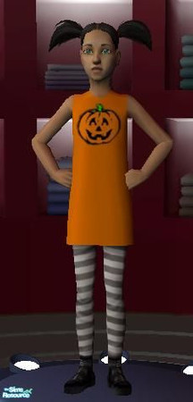 Sims 2 — Pumpkin Dress by holally — Can only be worn by children. Orange dress with pumpkins, black & white striped