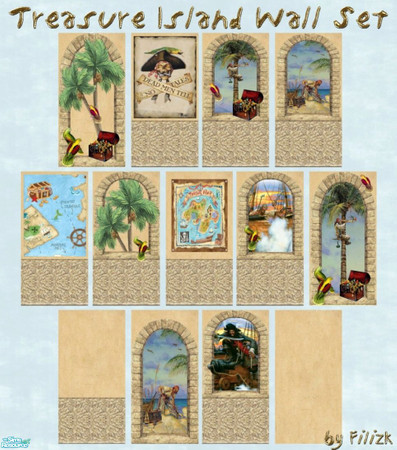 Sims 2 — Treasure Island Wall Set by filizk — Finally a wallpaper set for the boys. You can mix and match them to create