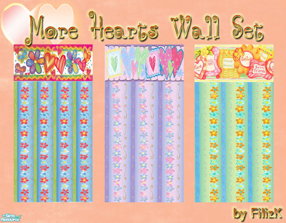 Sims 2 — More Hearts Wall Set by filizk — More hearts for your sim girls in 3 very very fun colors.