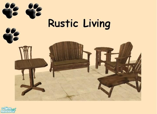 Sims 2 — Rustic Living - Brown Recolor Set by MinnieMinPin — 6 pieces ~ Lounge Chair, Dining Table, Dining Chair, Outdoor