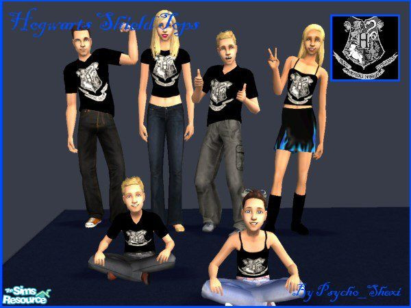 Sims 2 — Hogwarts Shield Tops by psycho_shexi — A set of tops for ages child to adult [not including young adult] with
