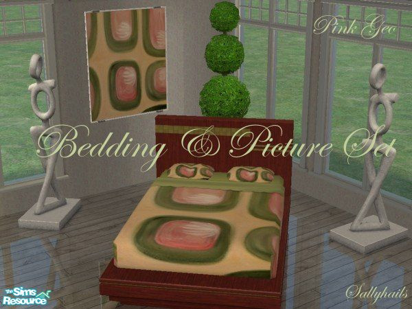 Sims 2 — Pink Geo Bedding & Picture Set by sallyhails — A matching picture & bedding to brighten up any bedroom.