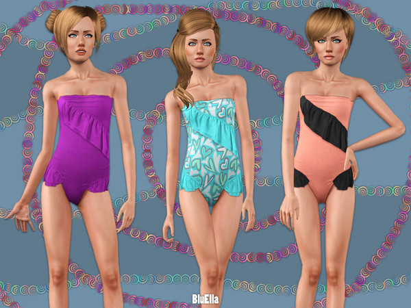 Sims 3 — Ruffle Swimsuit [Teen] by BluElla — 3 recolorable parts.