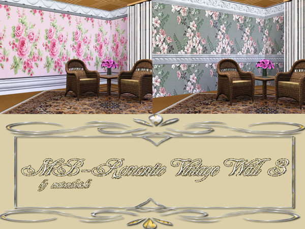 Sims 3 — MB-RomanticVintageWalls3 by matomibotaki — MB-RomanticVintageWalls3, 2 non-recolorable walls with floral