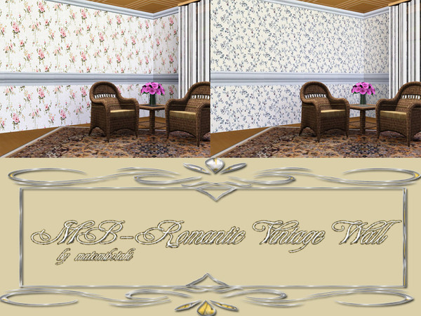 Sims 3 — MB-RomanticVintageWalls by matomibotaki — MB-RomanticVintageWalls, 2 non-recolorable walls with floral designs,
