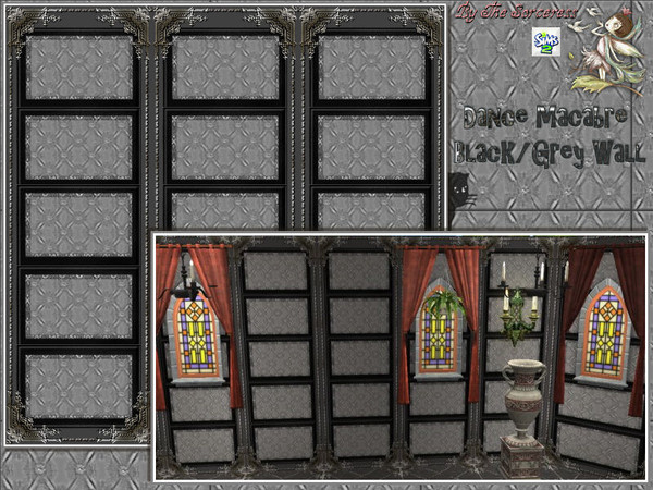 Sims 2 — JJs Dance Macabre Black/Grey Wall by thesorceress — A Wall and Floor Set in a Gothic Style, Hope you like them