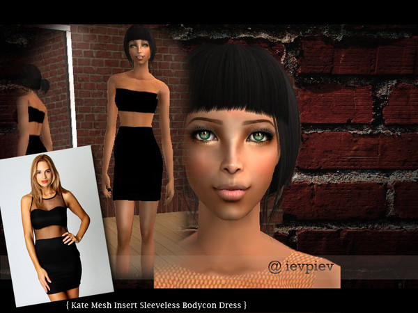 Sims 2 — Kate Mesh Insert Sleeveless Bodycon Dress by ievpiev2 — Kate Mesh Insert Sleeveless Bodycon Dress. // A super