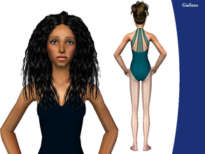 Sims 2 — Mesh Back Camisole Ballet Leotard by giasims — Mesh Back Camisole Ballet Leotard in dark teal and black.