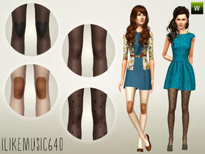 Sims 3 — Stockings by ILikeMusic640 — A set of 4 tights/ stockings. Big and small polka dots, heart knee patches, and