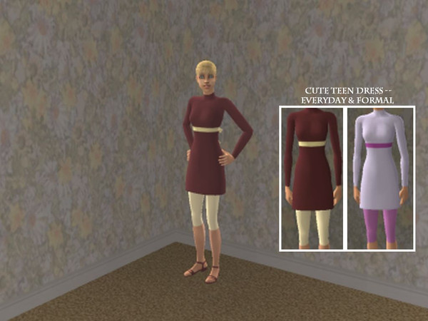 Sims 2 — Two Cute Teen Dresses by Xodess — This set consists of two everyday outfits, also under formal, for your Teen