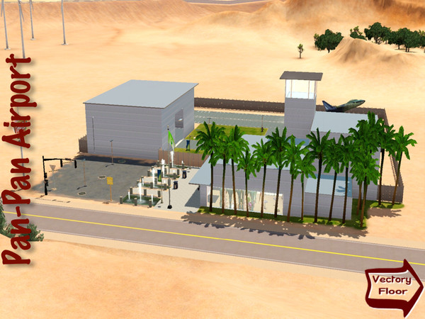 Sims 3 — Pan-Pan Airport, no CC by VectoryFloor — Made by Vectoryfloor; A fully equipped airport, with two restaurants,