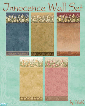 Sims 2 — Innocence Wall Set by filizk — Charming wallpapers in various soft colors to decorate with style and elegance.