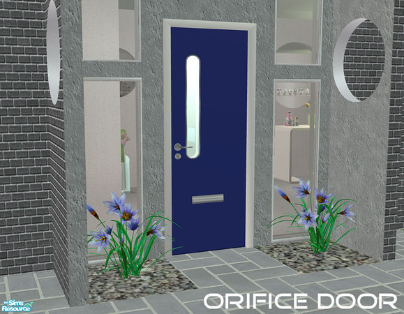 Sims 2 — Orifice Door - Blue by linegud — A modern door with a glass insert for your semi private sims.