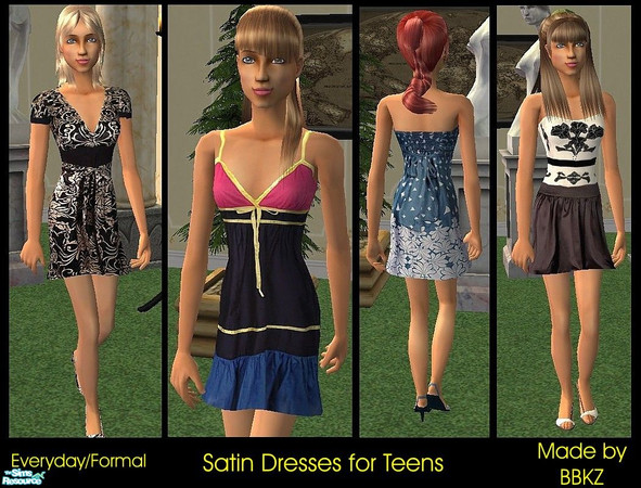 Sims 2 — Satin Dresses for Teens by BBKZ — Beautiful, elegant and very feminine satin dresses for teens. Available as