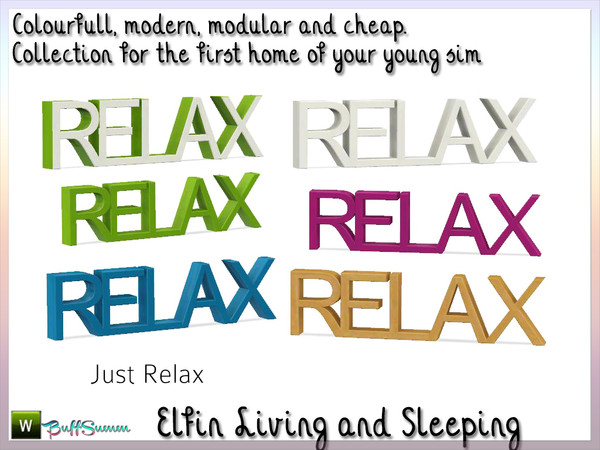 Sims 3 — Elfin Living Relax by BuffSumm — Decorative *Relax* matching the *Elfin Set* ***TSRAA***