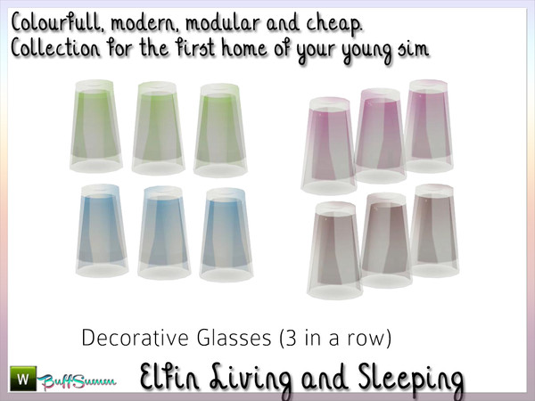 Sims 3 — Elfin Living Waterglasses by BuffSumm — Decorative Waterglasses matching the *Elfin Set* ***TSRAA***