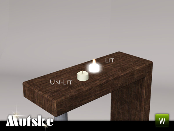 Sims 3 — Kinsley Living Small Candle by Mutske — This is a candle with can de lit and un-lit. 3 recolorable parts.