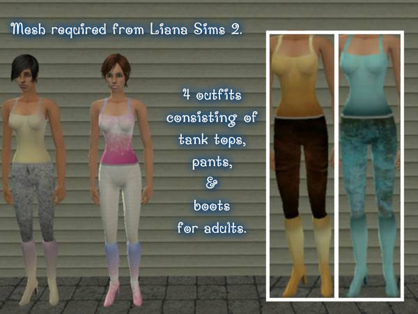 Sims 2 — Abstract Textured Outfits Set by Xodess — This set consists of four everyday outfits for Adults; a tank top,