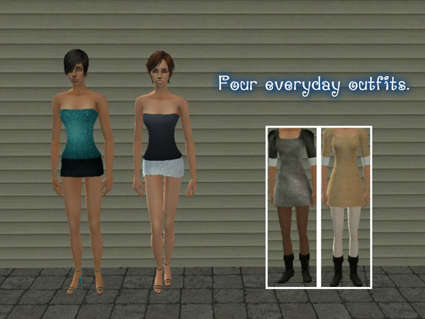 Sims 2 — Simply Fashion Outfits by Xodess — This set consists of four everyday/formal outfits; two with a strapless top
